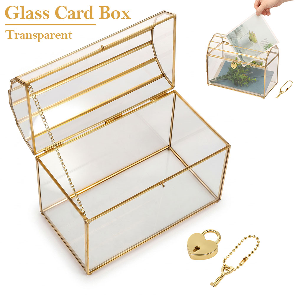 유리 웨딩 카드 박스, 하트 잠금 장치와 슬롯이 있는  - Card Index Box 리뷰 및 가격